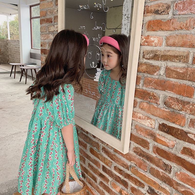 [507S1100] - Baju Dress Lengan Pendek Fashion Anak Perempuan - Motif Flower Line