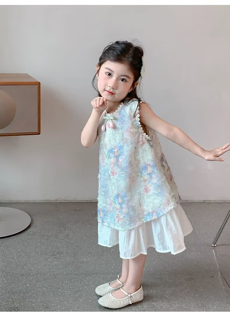 [5071135] - Baju Gaun Dress Princess Lengan Kutung Korean Style Anak Perempuan Cewek - Motif Floral - BABYHOKI STORE