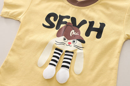 [340442] - Setelan Baju Kaos Lengan Pendek Celana Panjang Fashion Anak Perempuan - Motif SFX Stripe