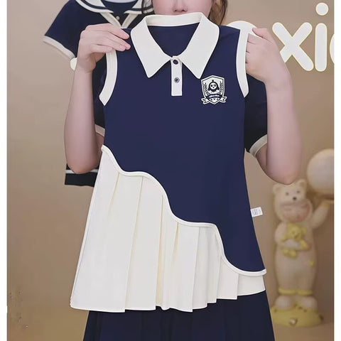 [5071160] - Baju Gaun Dress Summer Lengan Kutung Korean Version Style Anak Perempuan Cewek - Motif Collar - BABYHOKI STORE