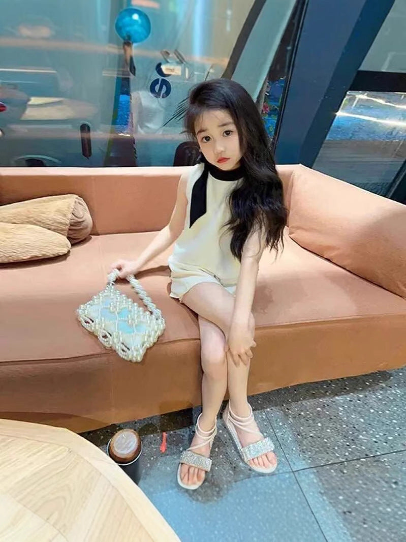 [5071091] - One Set 2in1 Baju Setelan Atasan Putih Lengan Kutung Bawahan Celana Pendek Fashion Korean Style Anak Perempuan Cewek - Motif Colour Basic White - BABYHOKI STORE