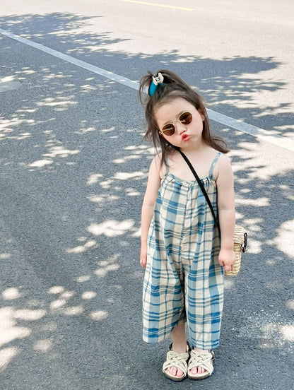 [5071042] - Setelan Baju Jumpsuit Kutung Bawahan Panjang Fashion Anak Perempuan - Motif Square Line