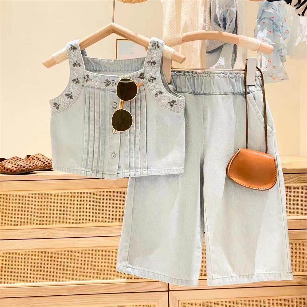 [363682] - Baju Setelan Atasan Kancing Celana Panjang Jeans Fashion Anak Perempuan - Motif Gradient Denim