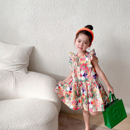 [507S123] - Baju Dress Tanpa Lengan Fashion Anak Perempuan - Motif Colorful Flower