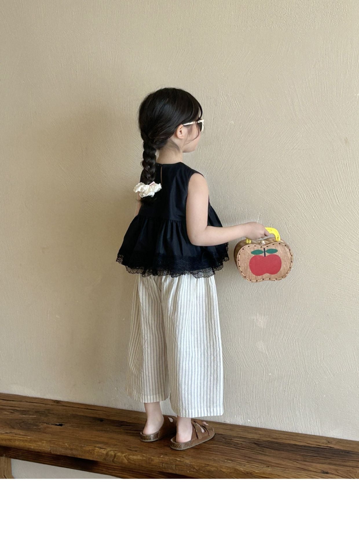 [5071107] - One Set 2in1 Baju Setelan Atasan Black Lengan Kutung Bawahan Celana Panjang Kulot Salur Fashion Trendi Anak Perempuan Cewek - Motif Top Solid Black - BABYHOKI STORE