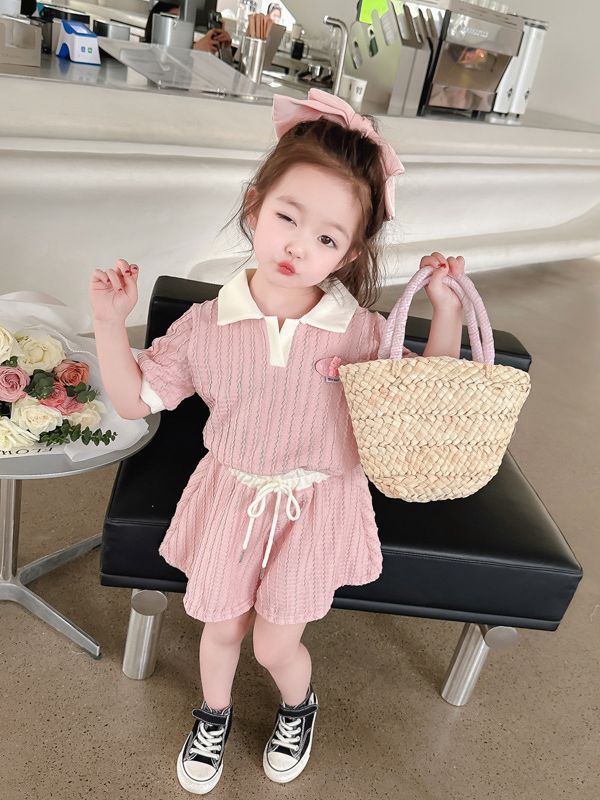 [507S1145] - Setelan Atasan Pendek Celana Pendek Fashion Anak Perempuan - Motif Little Brooch