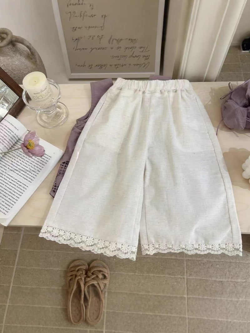 [5071089] - One Set 2in1 Baju Setelan Atasan Purple Katbol Lengan Kutung Bawahan Celana Panjang Kulot Berenda Fashion Anak Perempuan Cewek - Motif Top Purple Katbol - BABYHOKI STORE