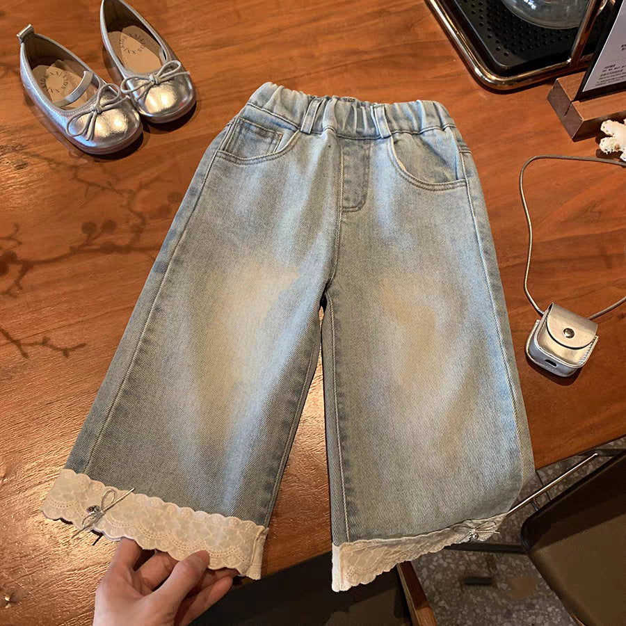 [363909] - Baju Setelan Atasan Sweater Ruffled Renda Lengan Panjang Bawahan Celana Panjang Denim Fashion Anak Cewek Perempuan - Motif Cute Girl Picture - BABYHOKI STORE