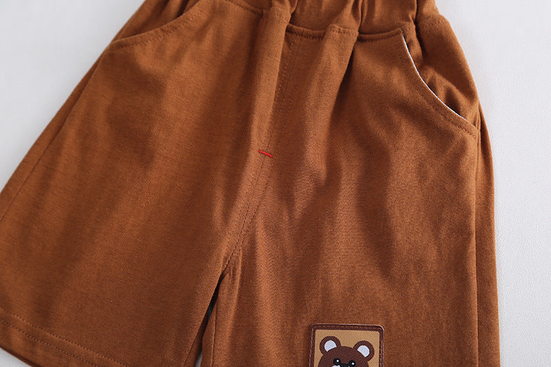 [345415] - Baju Setelan Kaos Lengan Pendek Celana Pendek Anak Cowok Fashion  - Motif Pocket Bear