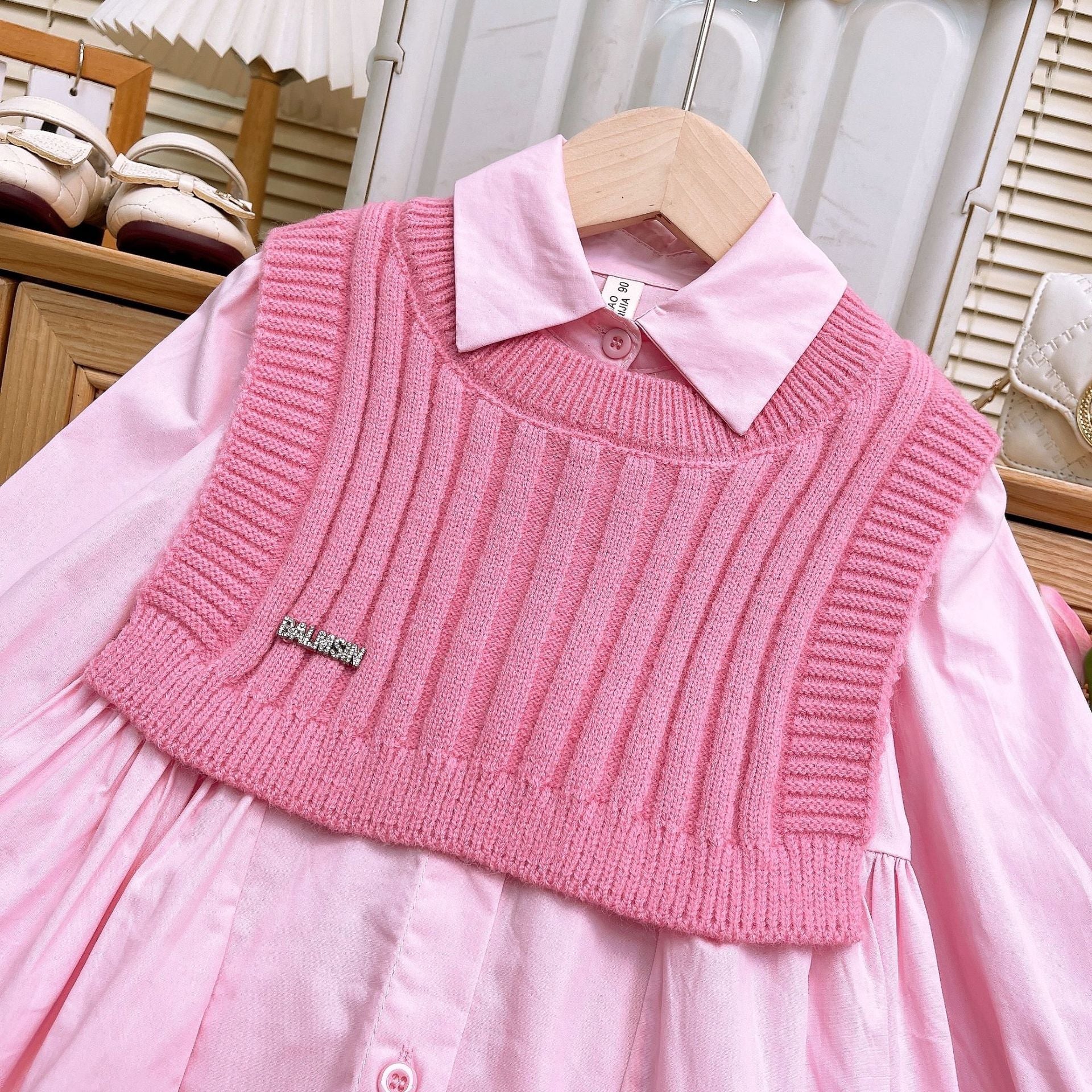 [363824] - Setelan 2 in 1 Baju Dress Lengan Panjang Atasan Rompi Sweater Fashion Anak Perempuan - Motif Soft Neat