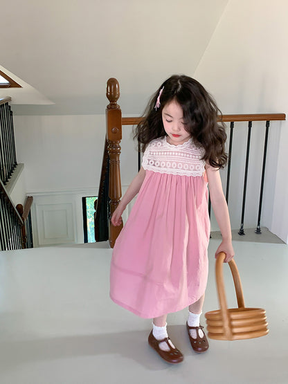 [5071013] - Baju Dress Atasan Tanpa Lengan Fashion Anak Perempuan - Motif Lace Neck