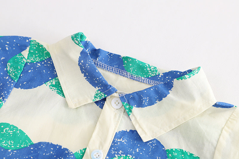 [345408] - Baju Setelan Kemeja Lengan Pendek Celana Pendek Anak Cowok Fashion - Motif Twist Wave