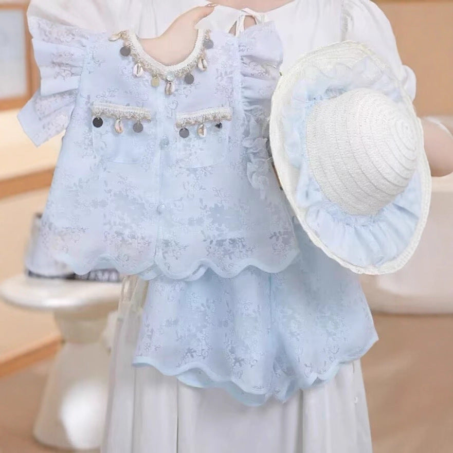 [5071185] - One Set 2in1 Baju Setelan Atasan Lengan Kutung Bawahan Celana Pendek Korean Version Style Anak Perempuan Cewek - Motif Cute Trinkets - BABYHOKI STORE