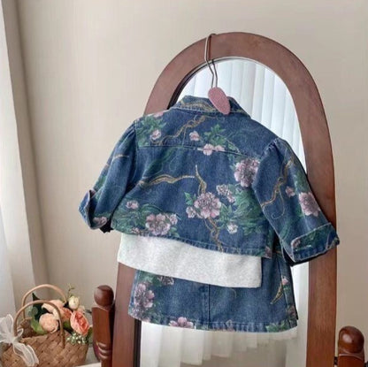 [363696] - Baju Setelan Atasan Jaket Bawahan Rok Fashion Import Anak Perempuan - Motif Faded Flower