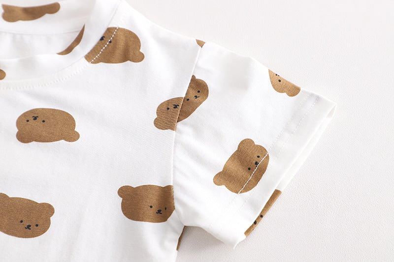 [345465] Setelan Baju Kaos Bawahan Overall Rok Anak Perempuan Fashion - Motif Bear Button