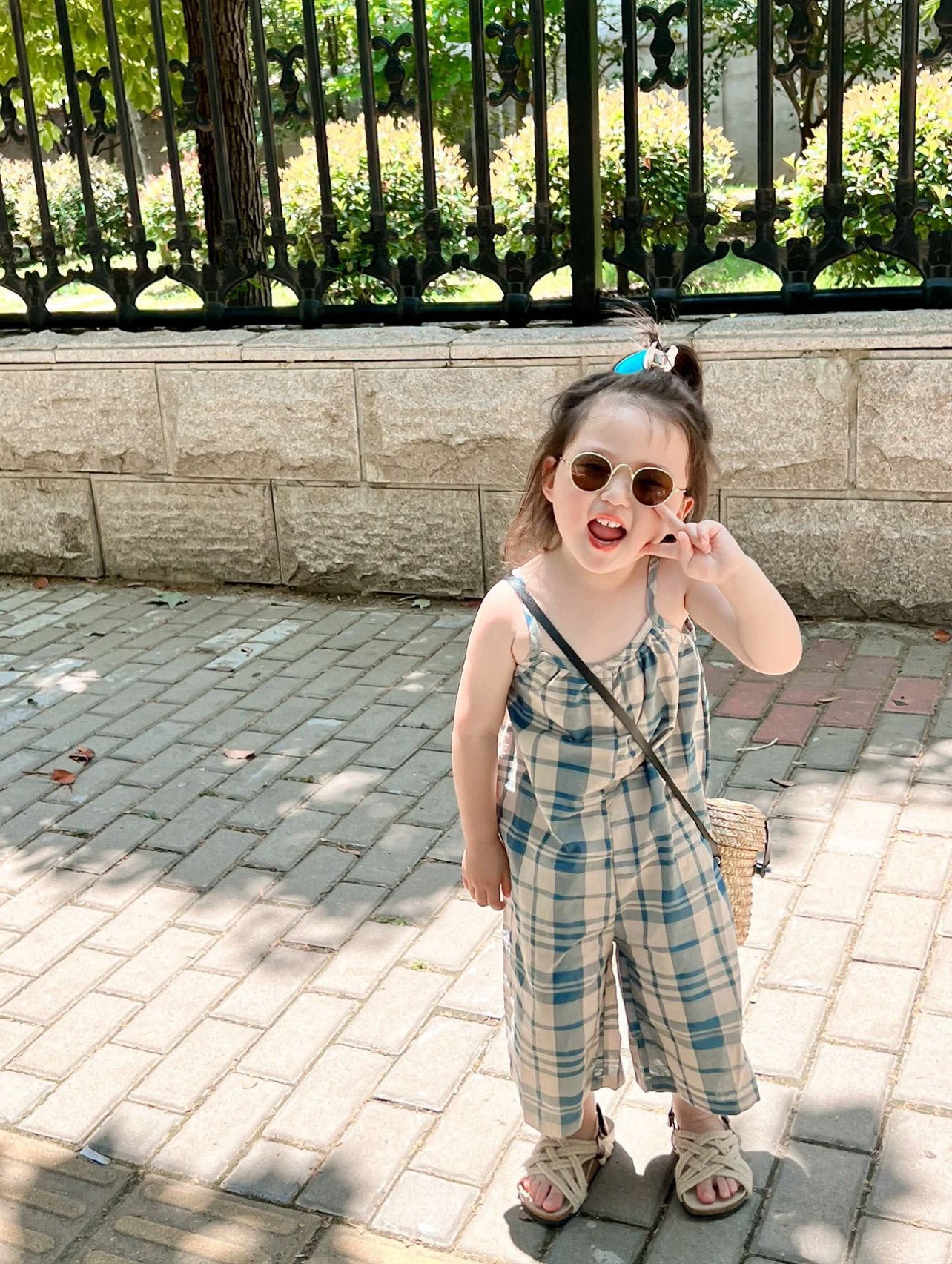 [5071042] - Setelan Baju Jumpsuit Kutung Bawahan Panjang Fashion Anak Perempuan - Motif Square Line