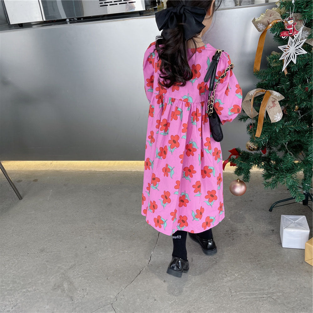 [507S1141] - Baju Dress Lengan Panjang Fashion Anak Perempuan - Motif Little Flower
