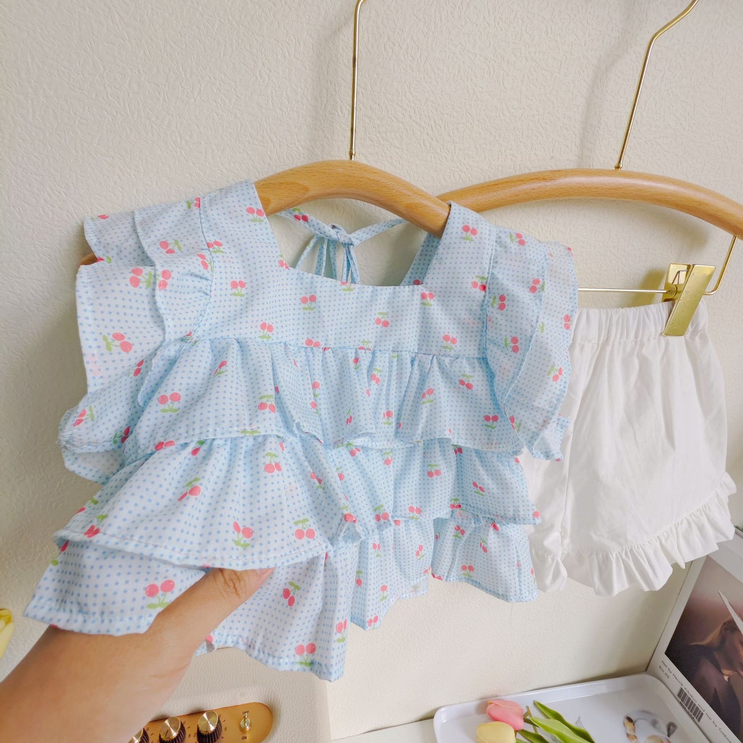[363669] - Baju Setelan Blouse Kutung Celana Pendek Fashion Anak Perempuan - Motif Little Cherry