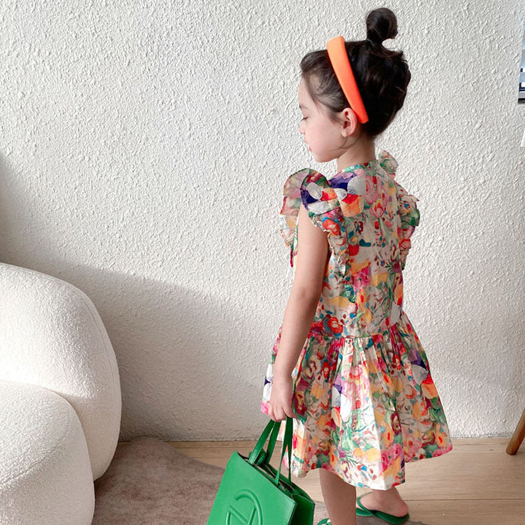 [507S123] - Baju Dress Tanpa Lengan Fashion Anak Perempuan - Motif Colorful Flower