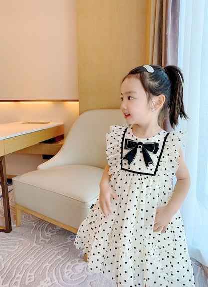 [507957] - Baju Dress Lengan Kutung Anak Perempuan Fashion - Motif Polka Ribbon