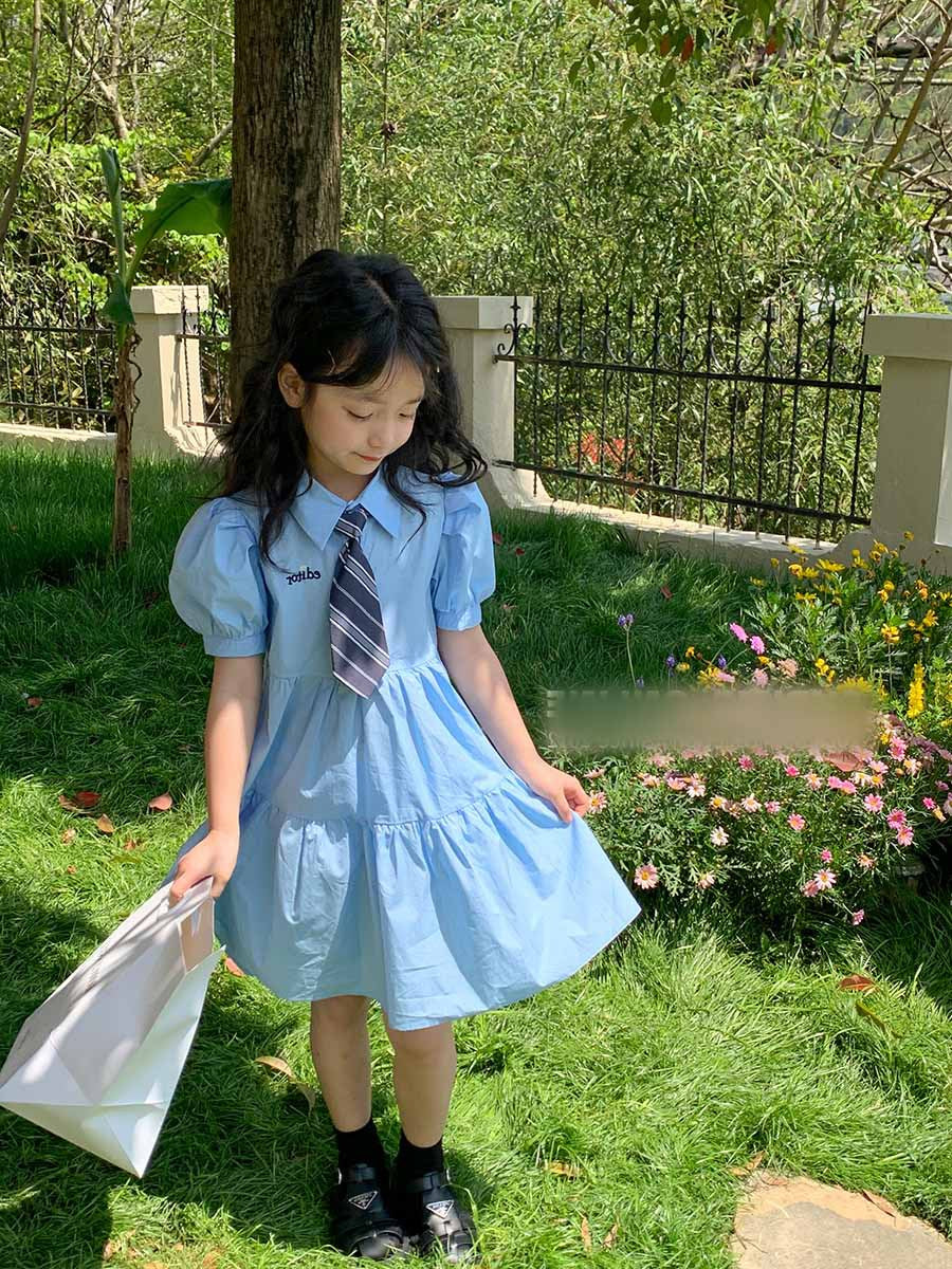 [507992] - Baju Dress Lengan Balon Fashion Anak Perempuan - Motif Plain Bubble