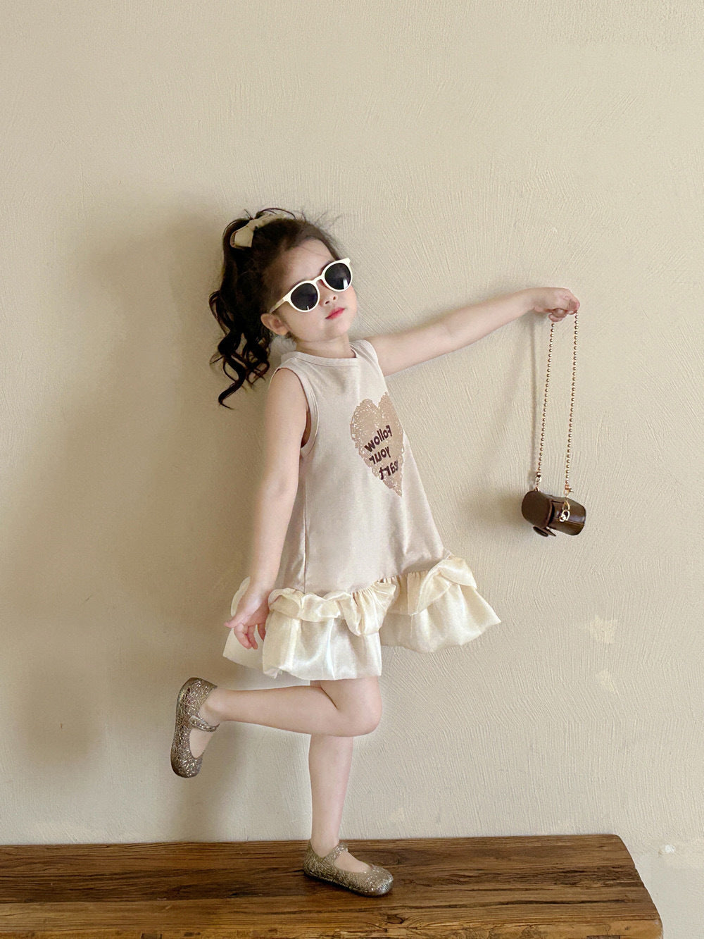 [5071121] - Baju Dress Gaun Pesta Lengan Kutung Fashion Korean Style Anak Perempuan Cewek - Motif Love Ruffled Bottom - BABYHOKI STORE