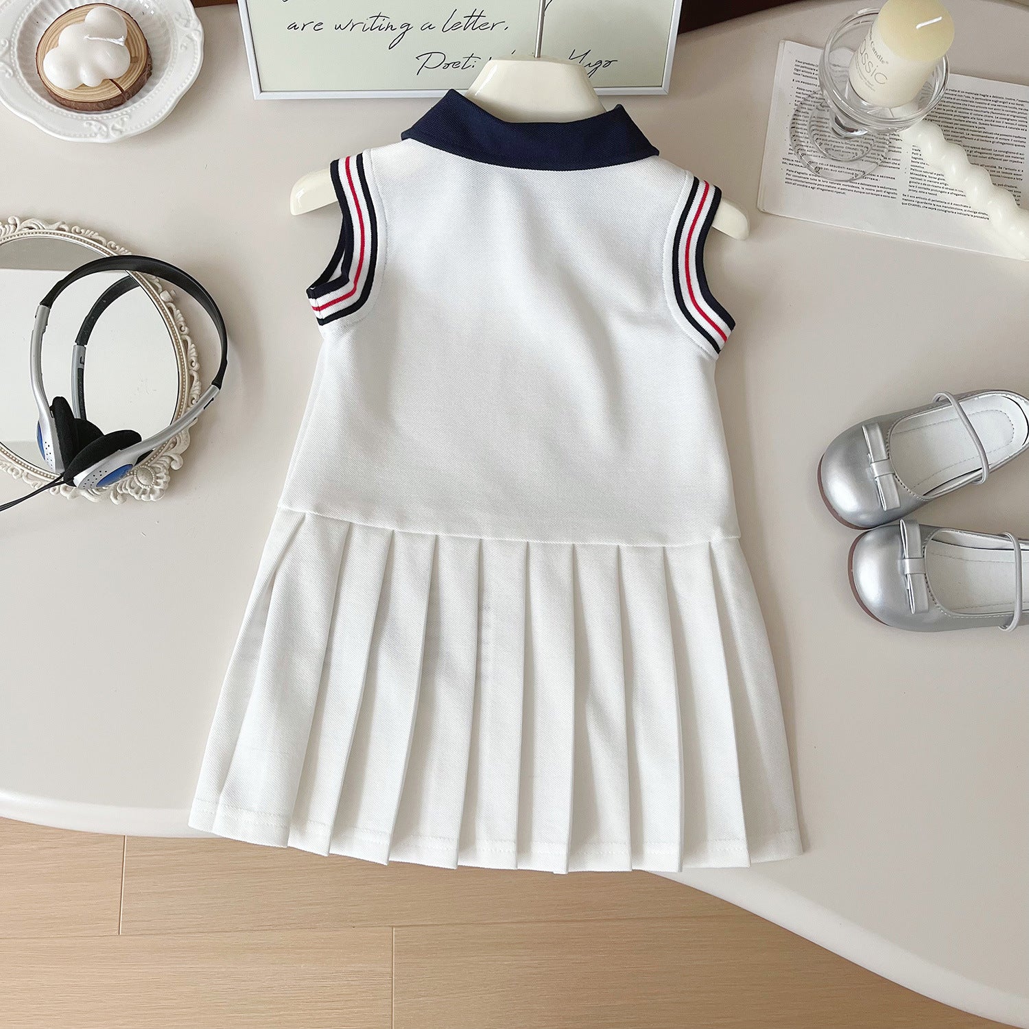 [963235] - Baju Gaun Dress Summer Kerah Polo Lengan Kutung Sporty Korean Style Anak Perempuan Cewek - Motif Color Stripe - BABYHOKI STORE
