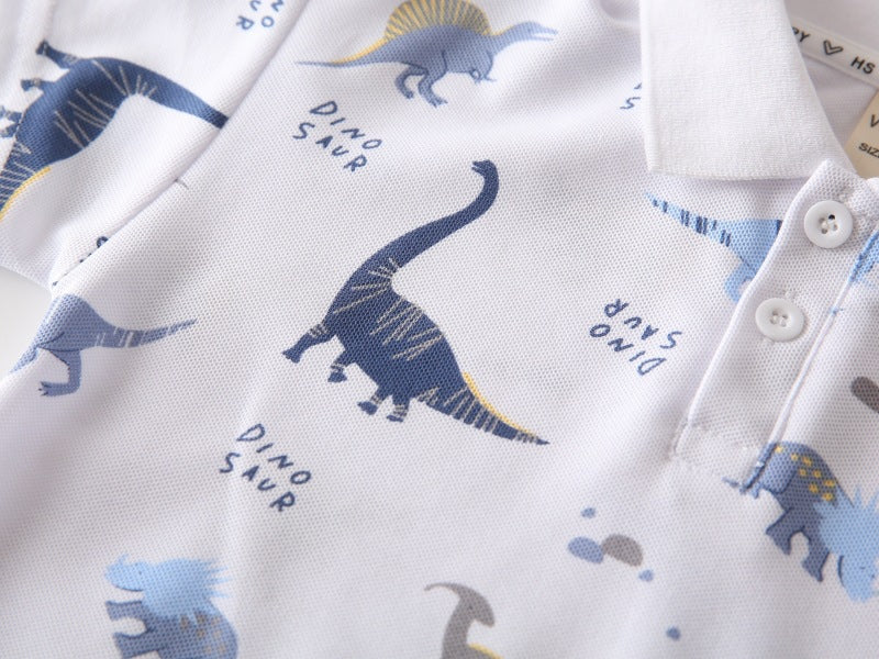 [383225] - Baju Atasan Kaos Polo Kerah Lengan Pendek Anak Laki-Laki Cowok - Motif White Dinosaur - BABYHOKI STORE - BABYHOKI STORE