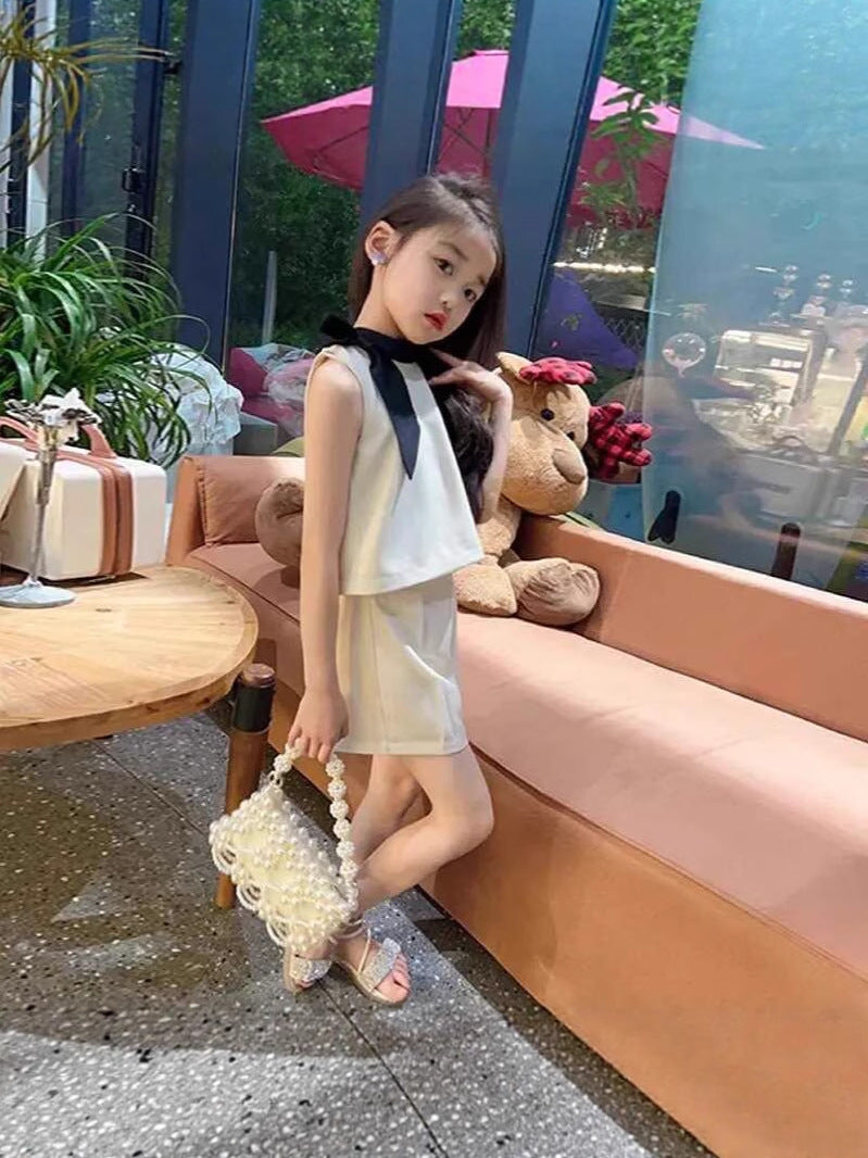 [5071091] - One Set 2in1 Baju Setelan Atasan Putih Lengan Kutung Bawahan Celana Pendek Fashion Korean Style Anak Perempuan Cewek - Motif Colour Basic White - BABYHOKI STORE