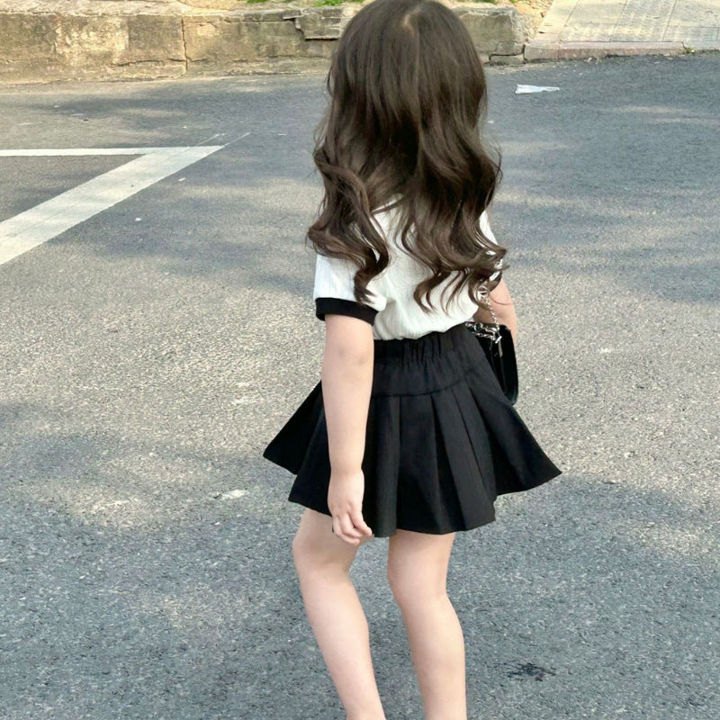 [5071049] - Baju Setelan Lengan Pendek Bawahan Rok Fashion Anak Perempuan - Motif Flower Line