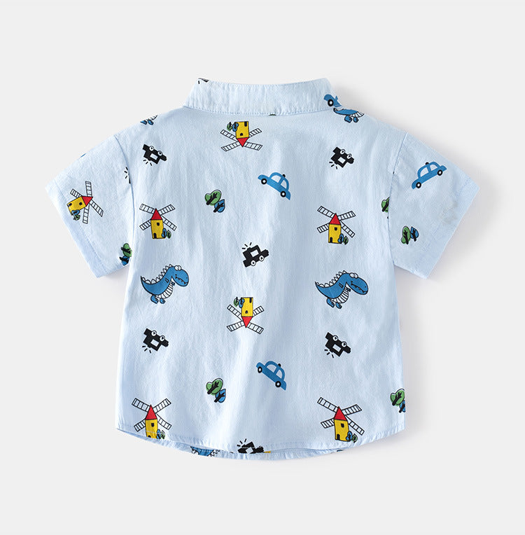 [5131019] - Baju Atasan Kemeja Koko Fashion Anak Laki-Laki - Motif T-Rex Car