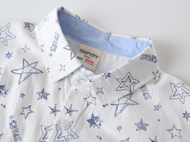 [383215] - Baju Atasan Kemeja Lengan Panjang Anak Laki-Laki - Motif Stars & Stripes