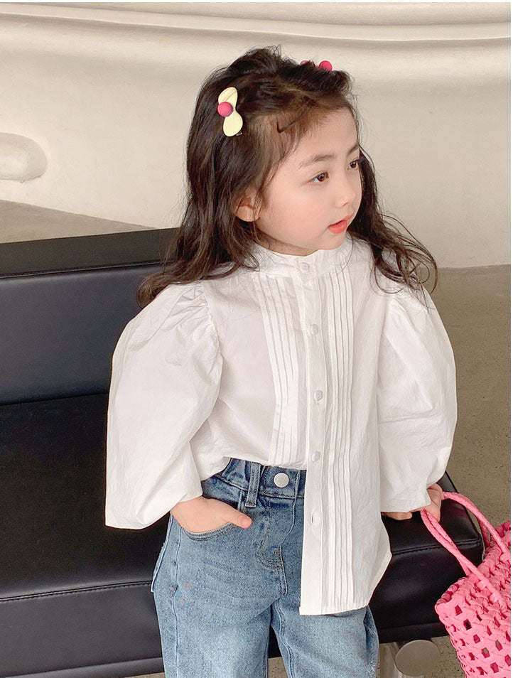 [507986] - Baju Blouse Lengan Balon Fashion Import Anak Perempuan - Motif Plain Lines