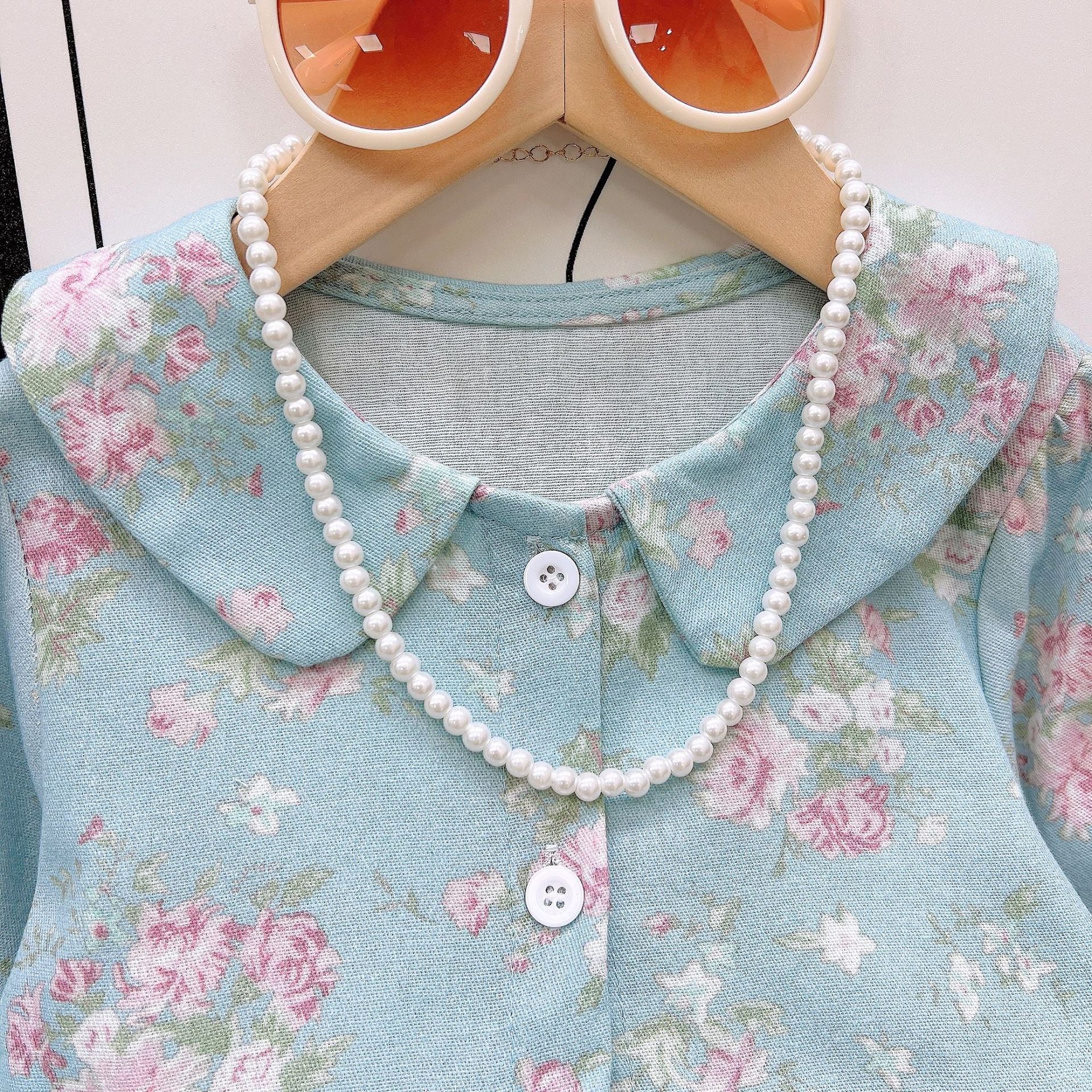 [363791] - Gaun Vintage Floral Shabby Blue Baju Dress Lengan Panjang Fashion Anak Perempuan Cewek - Motif Flower Breeze