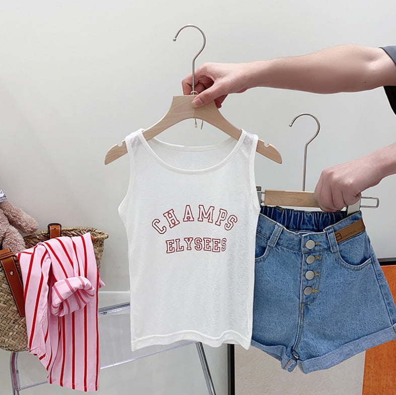 [363737] - Baju Setelan 3 In 1 Atasan Kaos Kutung Kemeja Panjang Celana Jeans Pendek Fashion Anak Perempuan Trendy - Motif Casual Stripe