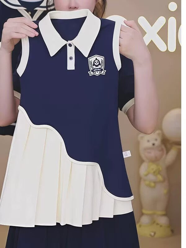 [5071160] - Baju Gaun Dress Summer Lengan Kutung Korean Version Style Anak Perempuan Cewek - Motif Collar - BABYHOKI STORE