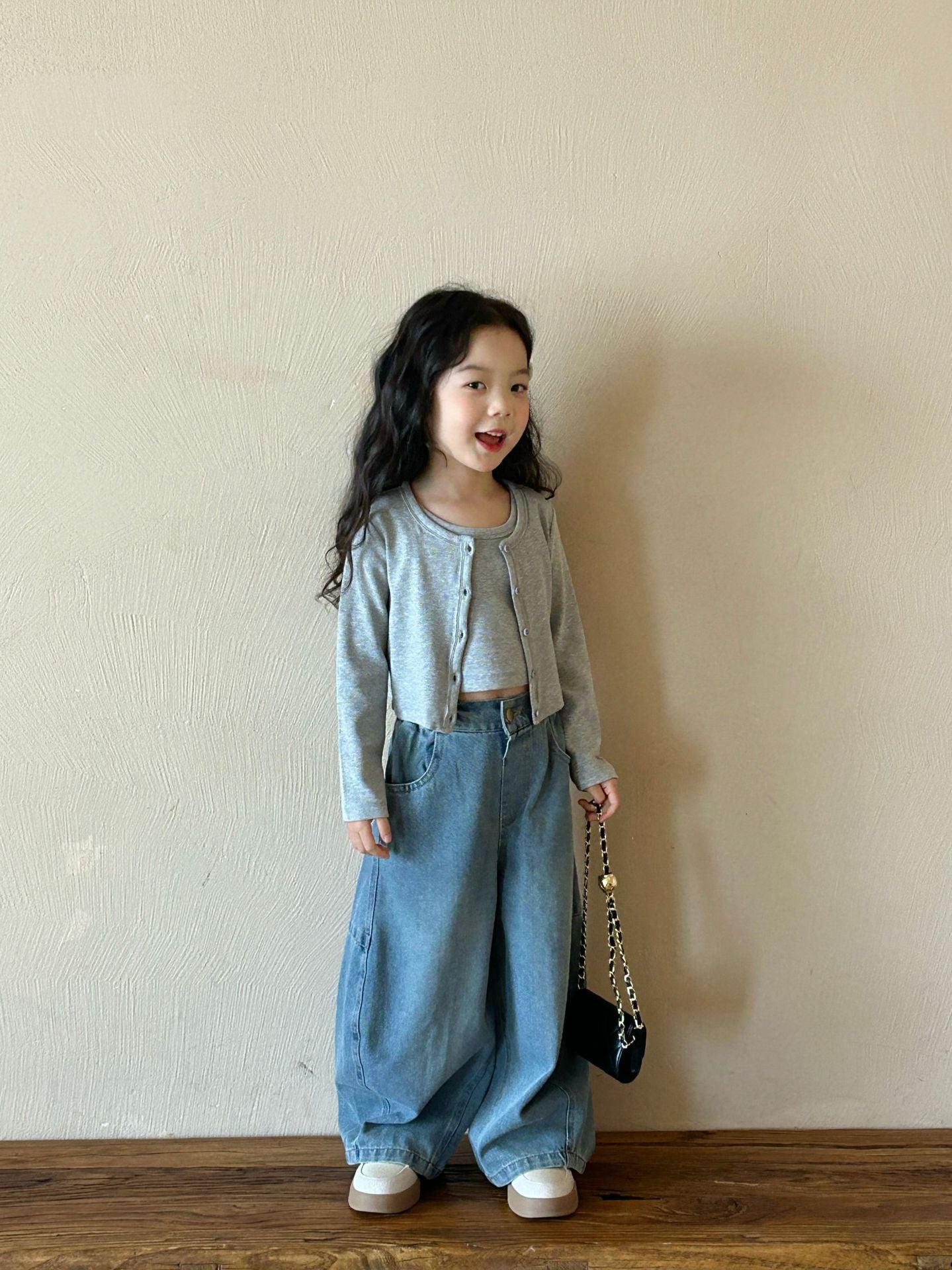 [363932] - One Set 3in1 Baju Setelan Atasan Cardigan Vest Lengan Panjang Bawahan Celana Panjang Kulot Jeans Korean Fashion Anak Cewek Perempuan - Motif Solid Color Top - BABYHOKI STORE