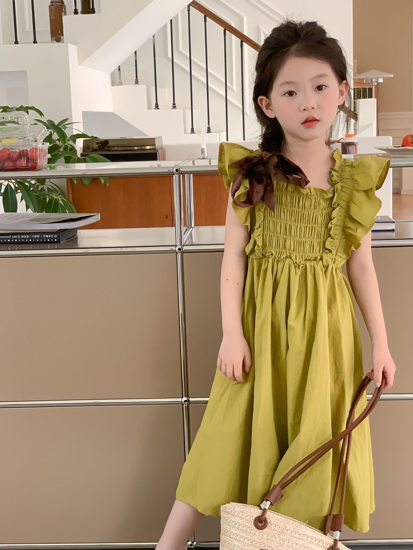 [507972] - Baju Dress Lengan Kutung Fashion Anak Perempuan - Motif Chest Wrinkle