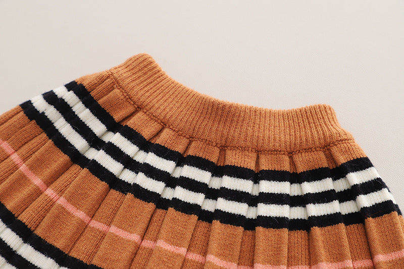 [363700] - Baju Setelan Atasan Sweater Bawahan Rok Fashion Anak Perempuan - Motif Neat Stripe