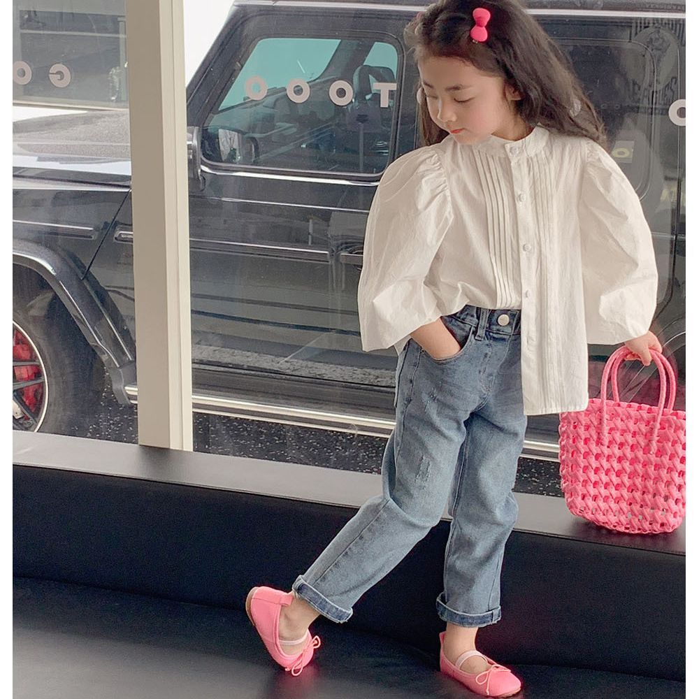 [507986] - Baju Blouse Lengan Balon Fashion Anak Perempuan - Motif Plain Lines