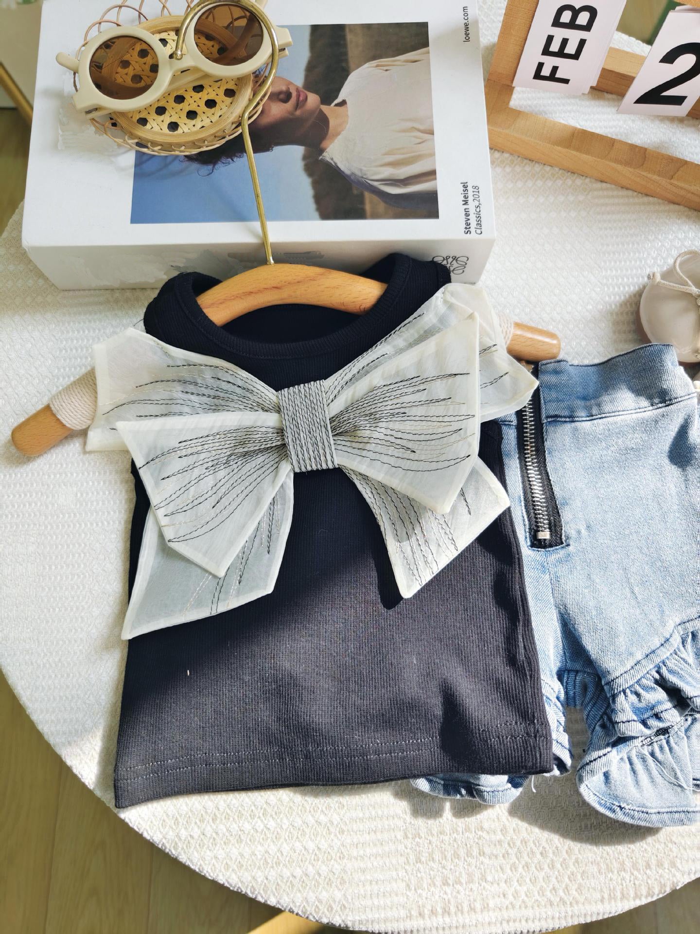 [363734] - Setelan Oneset Lucu Cantik Baju Fashion Tank Top Celana Pendek Jeans Fashion Anak Perempuan Cewek - Motif Big Ribbon