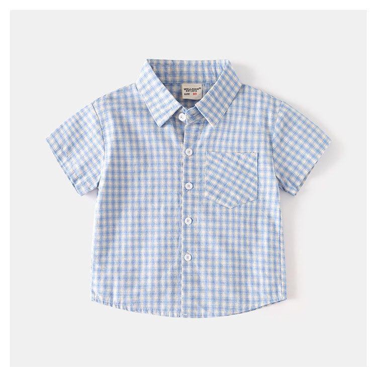 [5131126] - One Set 2in1 Baju Setelan Atasan Kemeja Lengan Pendek Bawahan Celana Pendek Casual Style Korean Version Anak Laki Laki Cowok - Motif Plaid - BABYHOKI STORE