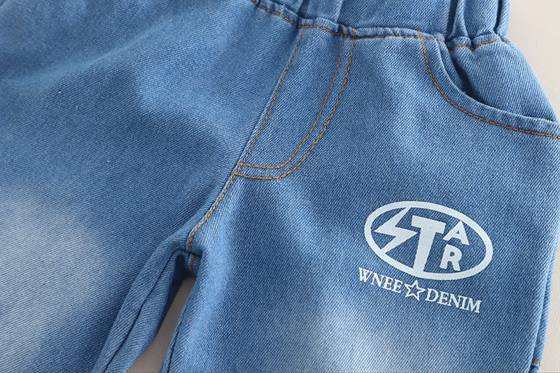 [345513] - One Set 2in1 Baju Setelan Casual Atasan Sweater Hoodiee Jeans Lengan Panjang Bawahan Celana Panjang Jeans Fashionable Anak Laki Laki Cowok - Motif Star - BABYHOKI STORE - BABYHOKI STORE