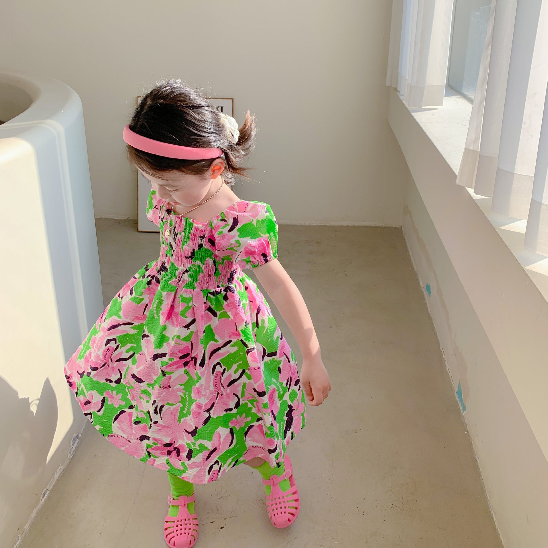 [507S1111] - Baju Dress Lengan Pendek Fashion Anak Perempuan - Motif Flower Bloom