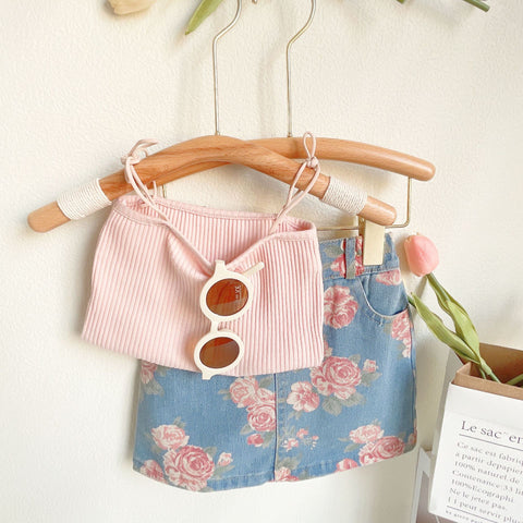 [363657] - Setelan Crop Top Bawahan Rok Pendek Anak Perempuan - Motif Bottom Flower