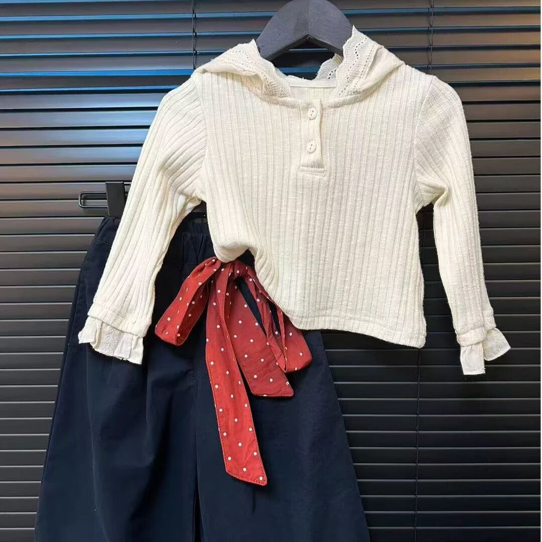 [5071140] - One Set 2in1 Baju Setelan Atasan Hoodiee Lengan Panjang Bawahan Celana Panjang Korean Version Anak Perempuan Cewek - Motif Top Hoodie Lace - BABYHOKI STORE