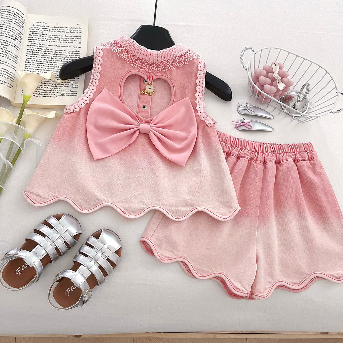 [963130] - One Set 2in1 Baju Setelan Atasan Berkerah Lengan Kutung Bawahan Celana Pendek Comfort Style Anak Perempuan Cewek - Motif Lace Top - BABYHOKI STORE - BABYHOKI STORE