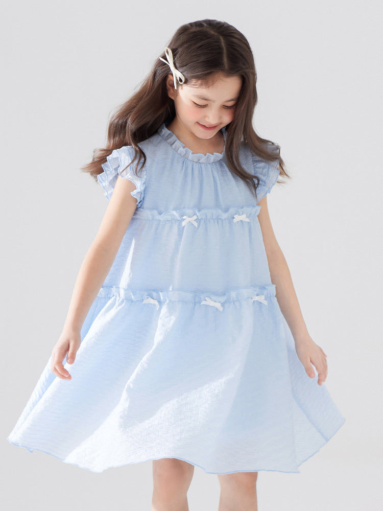 [5071122] - Baju Dress Summer Gaun Lengan Kutung Fashion Korean Style Anak Perempuan Cewek - Motif Lace Ribbon - BABYHOKI STORE