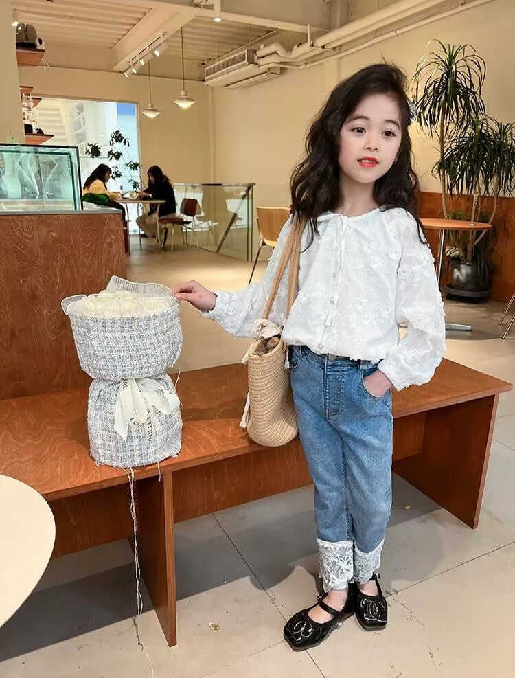 [5071071] - Bawahan Celana Panjang Jeans Fashion Anak Perempuan - Motif Lace Denim