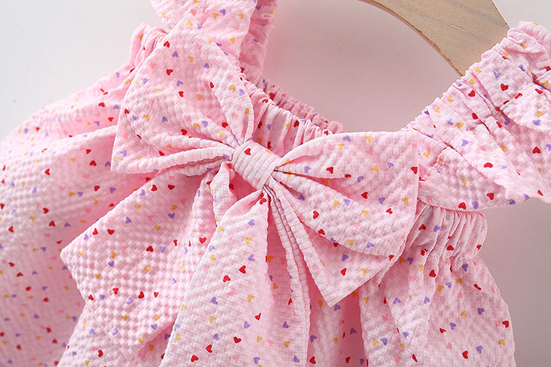 [340468] - Setelan Lengan Kutung Celana Pendek Fashion Anak Perempuan - Motif Large Ribbon